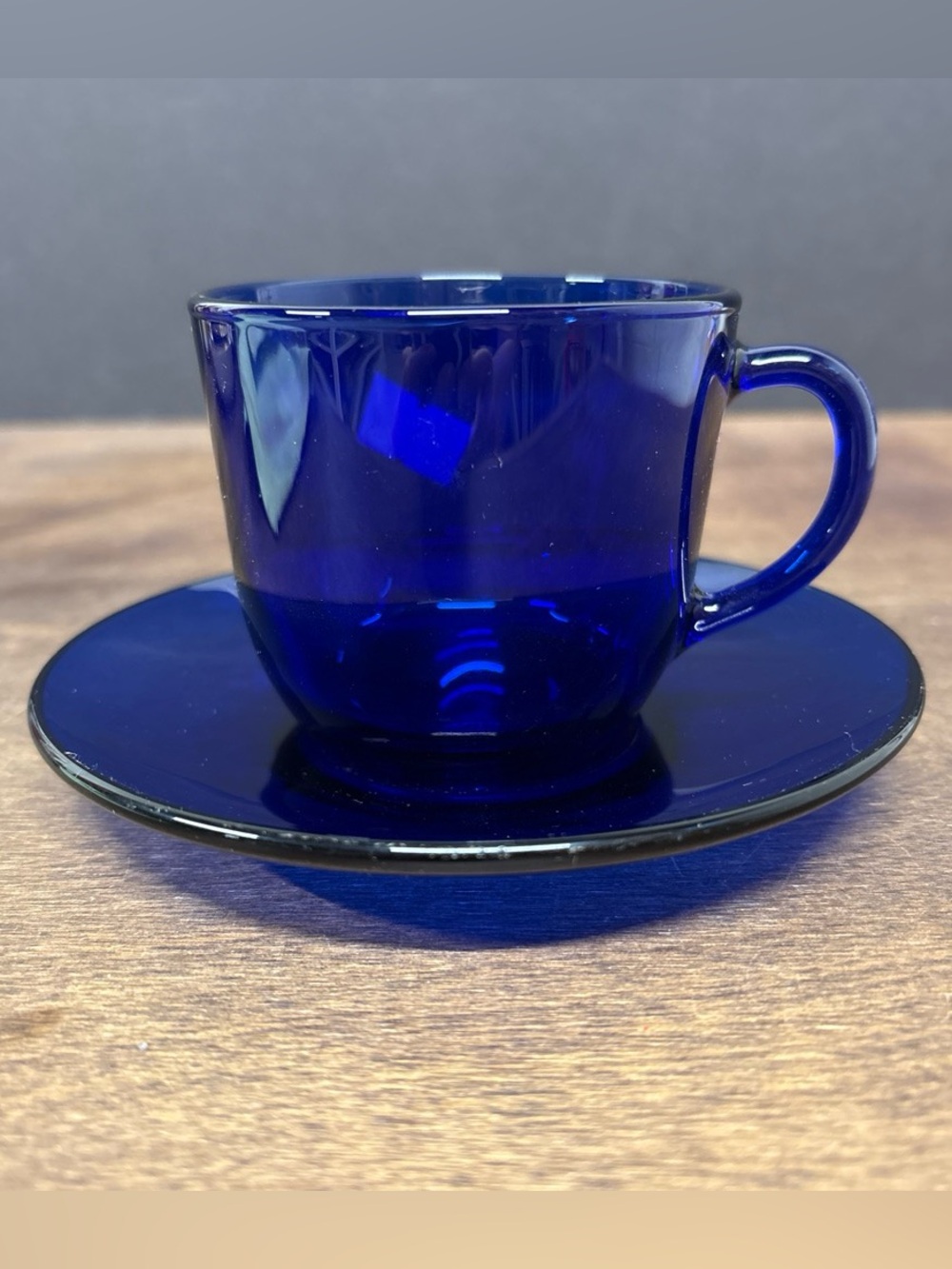 Cobalt Blue Glass Teacup and Saucer - Elegant Home Kitchen Set